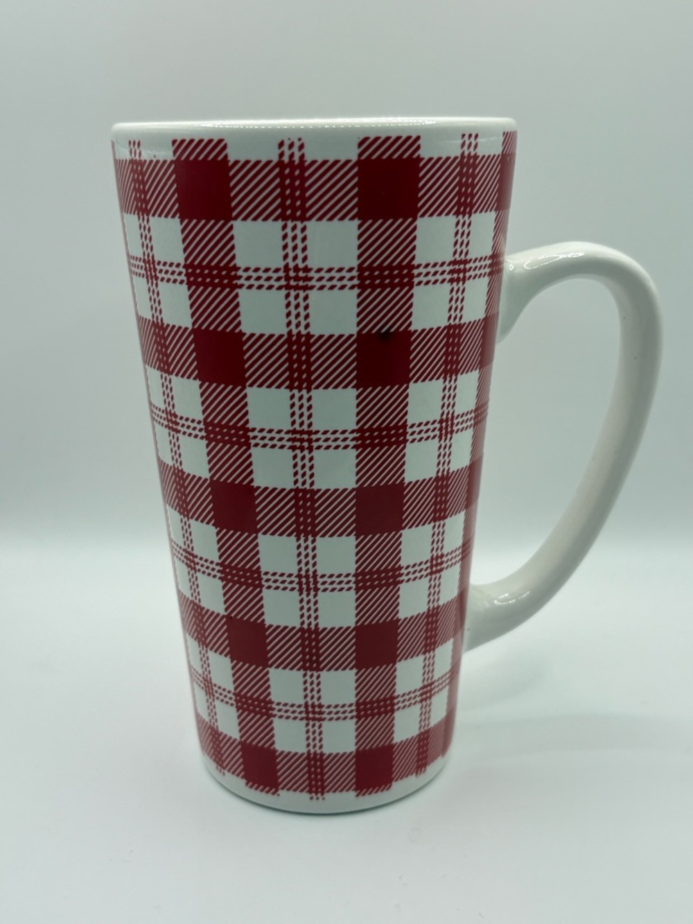 Red Plaid Ceramic Tall Mug with White Handle 6” Tall NWOTS - Picture 2 of 5